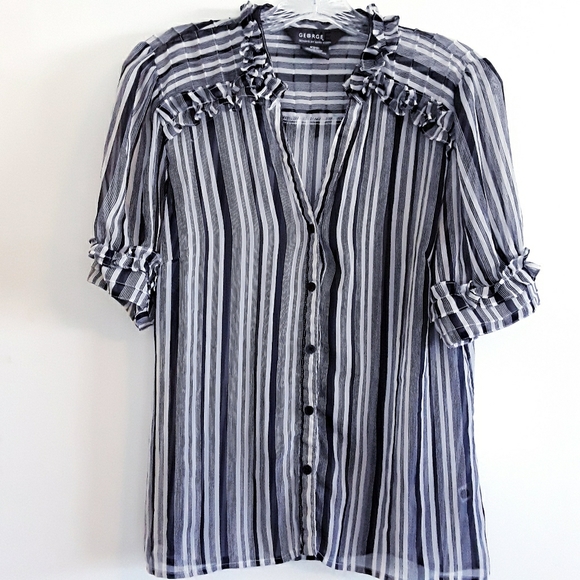 George ME Black and White Sheer Blouse Size Medium - Picture 1 of 7